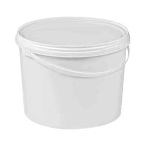 A white 10L bucket with handle and lid