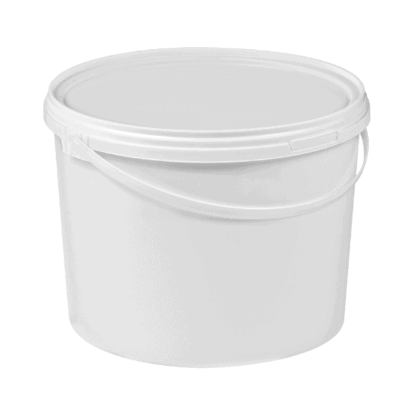 A white 10L bucket with handle and lid