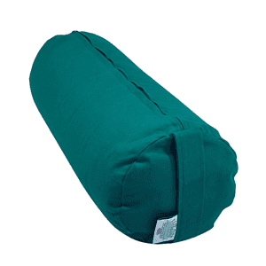 Emerald Green buckwheat-filled yoga bolster with handle at one end