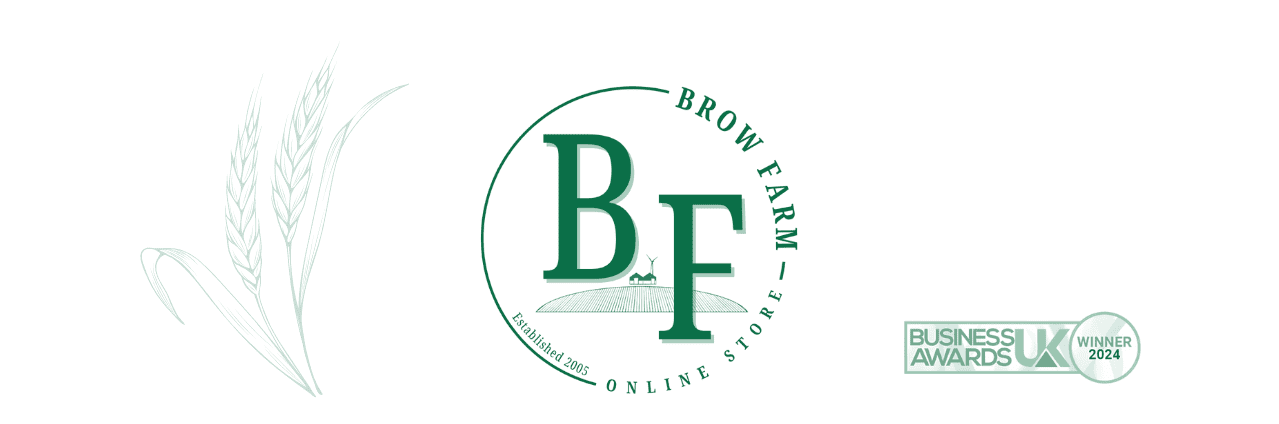 Brow Farm logo, wheat and award logo header image